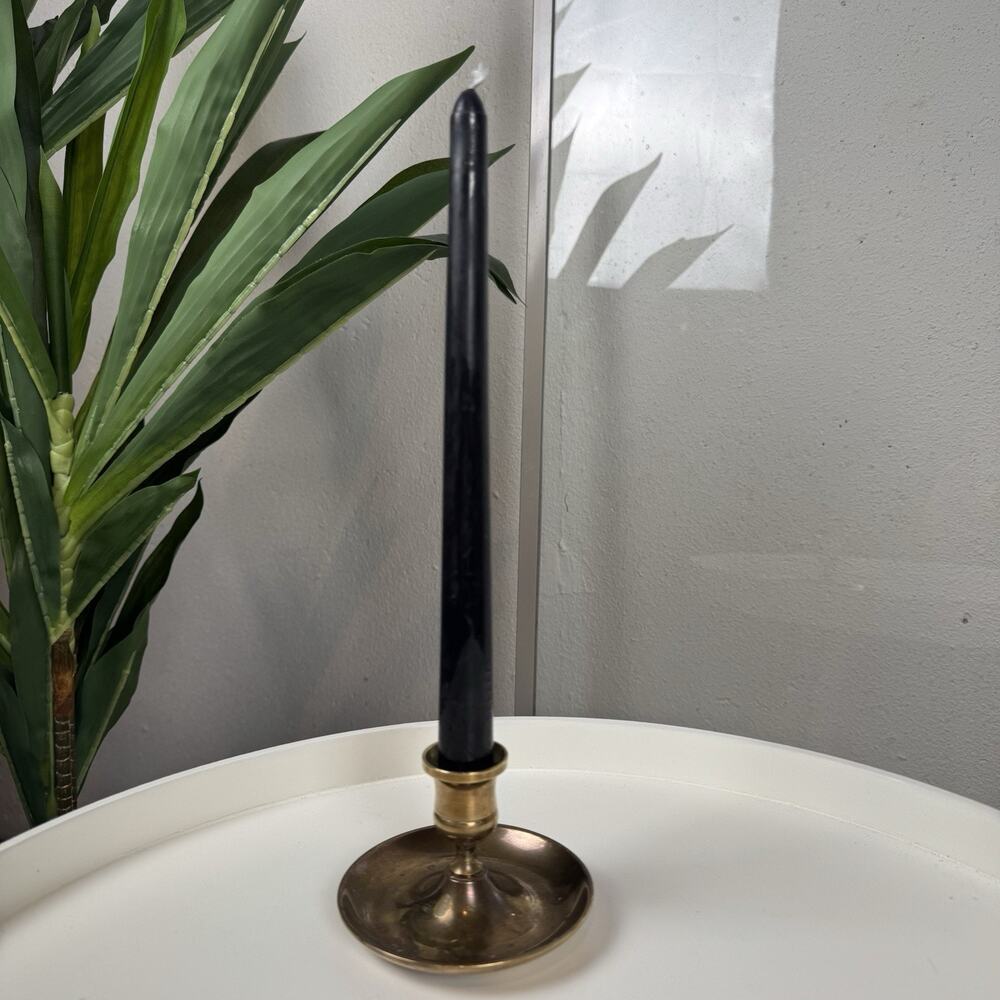 Whimsigoth Witchy Fairy Grunge Vintage Brass Taper Candle Holder w/ Black Candle